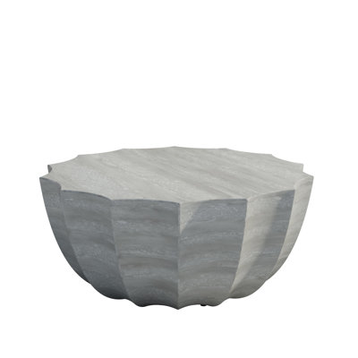 34.49" Round Cement Coffee Table In Marble White, Waterproof For Backyards And Balconies, Supports 220 Lbs, Hassle - Setup With White Surface, Great Indoor Outdoor Backyards, No Assembly Needed,
