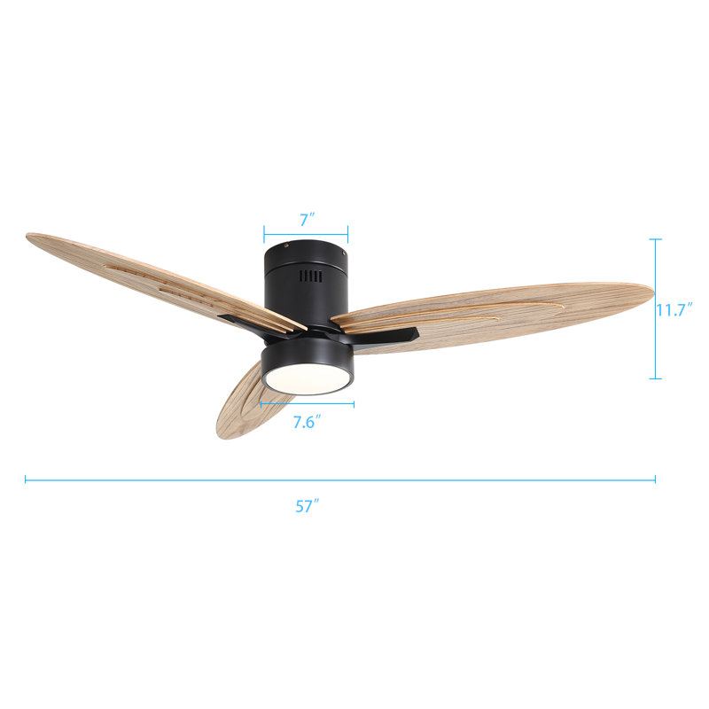 Ventilateur de plafond encastré de 57 pouces avec lumière et télécommande - Pales modernes en bois massif, moteur à courant continu réversible, 3 lumières DEL à intensité variable pour le salon, la chambre à coucher 