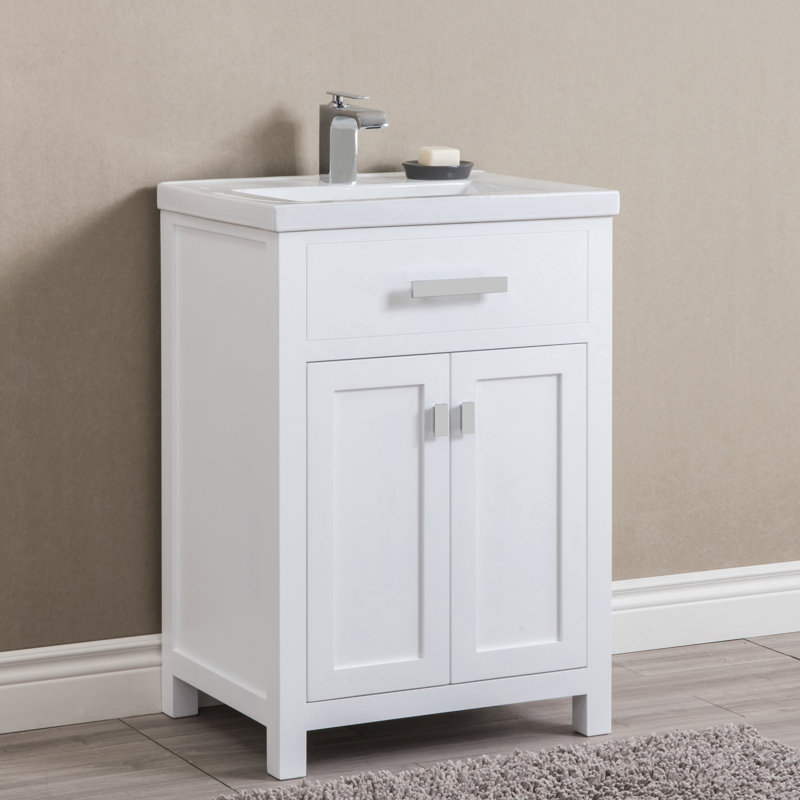 Ensemble de meuble-lavabo simple pour la salle de bain de 24 po Caitlyn, Blanc pur