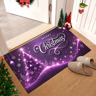 Tapis de porte antidérapant pour l'intérieur et l'extérieur, motif de Noël violet et argenté, 61 x 91 cm.
