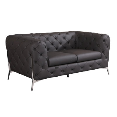 Global United Transitional Top Grain 100% Italian Leather Upholstered Loveseat
