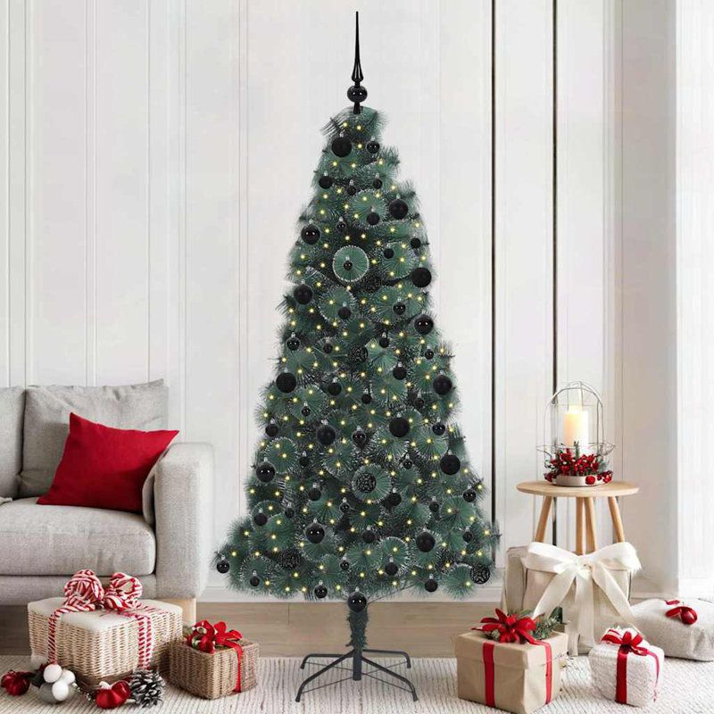 Artificial Pre-lit Christmas Tree with Ball Set, Black, 6.89' H
