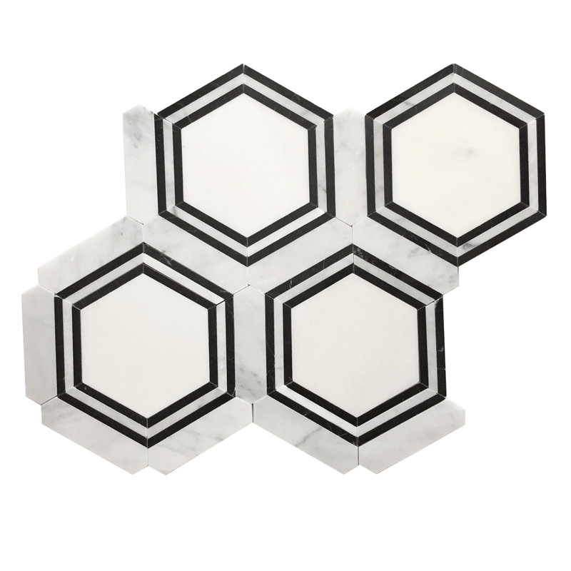 Carreau de mosaïque mural en nid d’abeille en marbre 10 po x 10 po