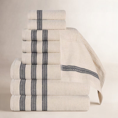 9-Piece Geometric Zero-Twist Cotton Towel Set