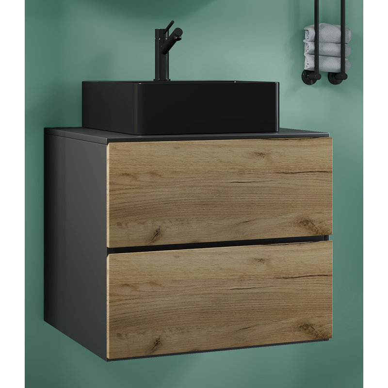 Aminia Bathroom Vanity with Basin, Black and wood