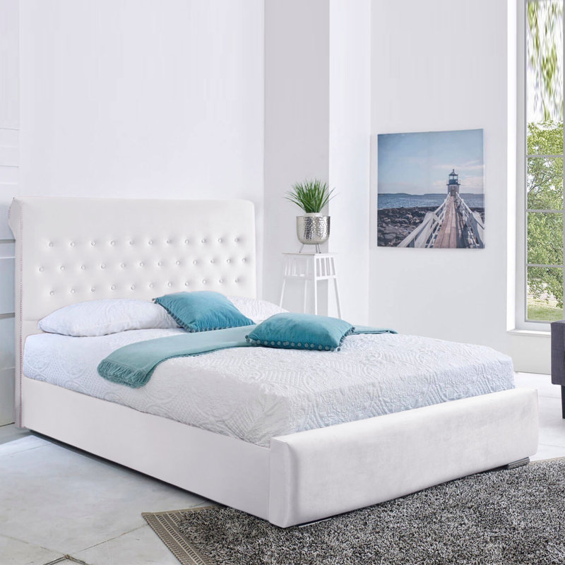 Ayvrie Upholstered Bed, Double, White