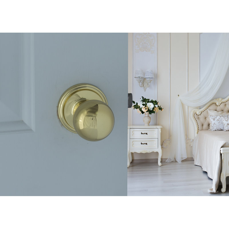 Bouton de porte de passage avec rosette rond Ball, Laiton poli