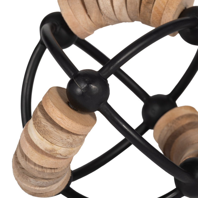 Darrah Unique Sculptural Sphere with Abacus-Like Atomic Design - Perfect for Kitchen and Home Decor or Curated Decorations for Living Room - Stylish Decorative Objects Modern Orb Sculpture - 6", Black & Natural