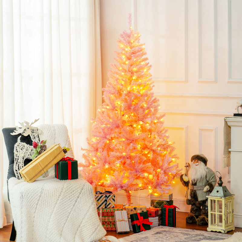 Arbre de Noël 6 pi de hauteur avec 1000 pointes de branches et 250 pointes ornementales de 6 pieds blanc chaud et rose, charme artificiel