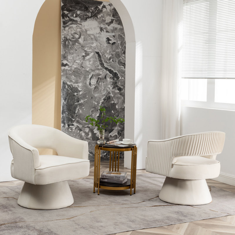 Chynna Velvet Swivel Barrel Chair, Beige Velvet