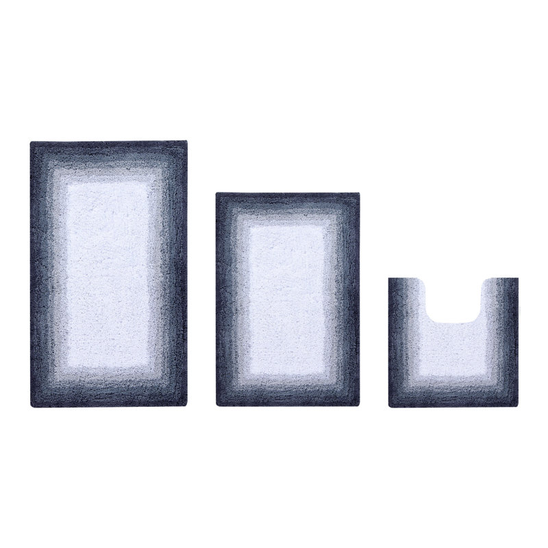 Benine Premium 100% Cotton 1615 GSM 3-Piece Bath Rug Set, OEKO-TEX® Certified, Non-Slip Spray Latex Backing, Plush Tufted Ombre Bath Mats, Super Absorbent, Machine Washable, Gray