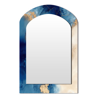 «Blue and Gold Marble Clouds VII - Fractals Asymmetric Mirror», art mural en métal imprimé