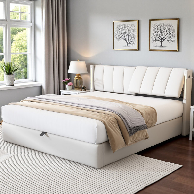Donan Upholstered Ottoman Storage Bed, Kingsize (5'), White