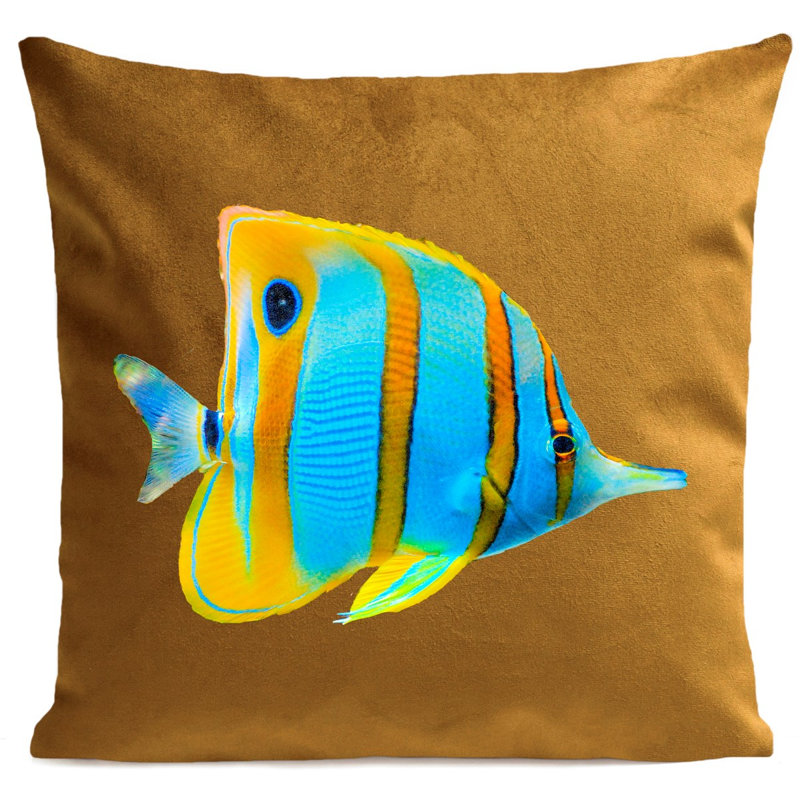 Jazmyn Butterfly Fish Square Throw Cushion, Mustard