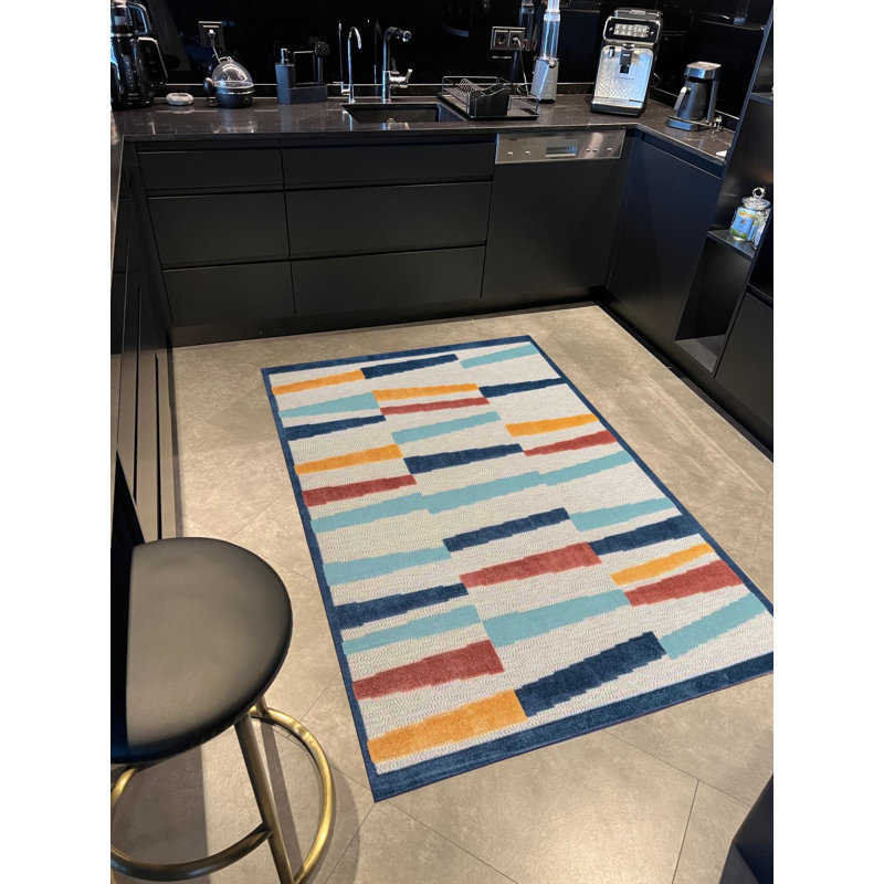 Tapis rayé à motif géométrique tissé, Rectangle 3 pi 9,81 po x 6 pi 6,74 po