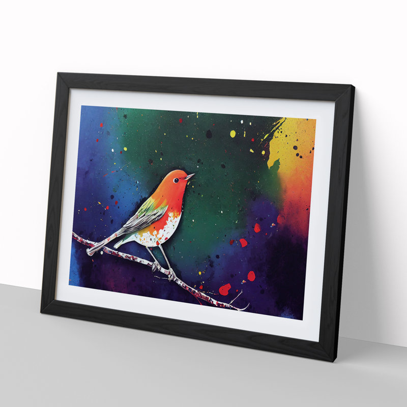 XH1022-7525X Robin Bird Splash Vol.1 Abstract - Single Picture Frame Painting, Black , 46cm H x 64cm W x 2cm D