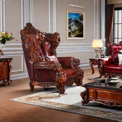 Solid Wood Elephant Carved Sofa Chair Leather Armchair