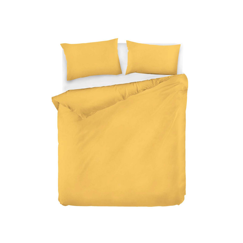 Ensemble de housse de couette 100% coton, Housse de couette double TG + 2 taies d'oreiller s, Jaune