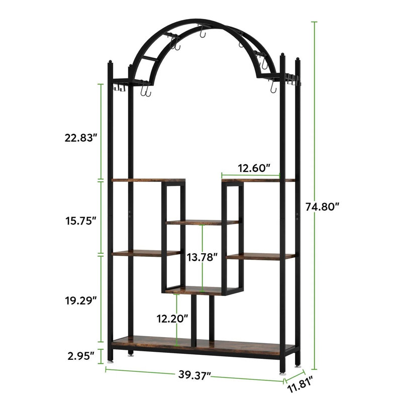 75" Plant Stand with Hanging Hooks