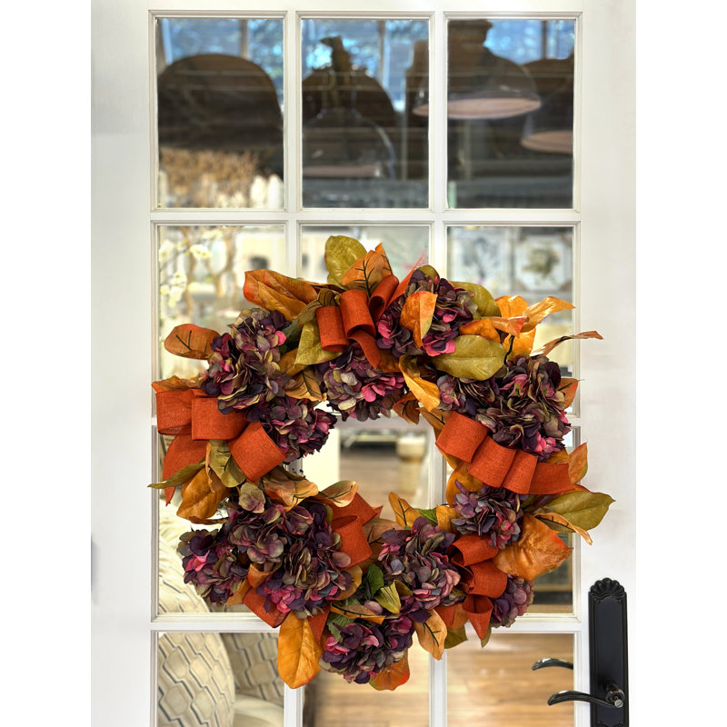 28" Fall Wreath with Hydrangeas, Magnolia Leaves and Bows
