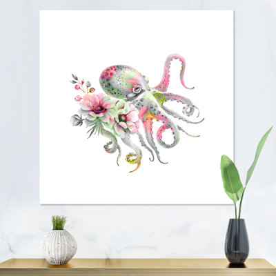 " Octopus With A Bouquetof Delicate Flowers " Painting Print