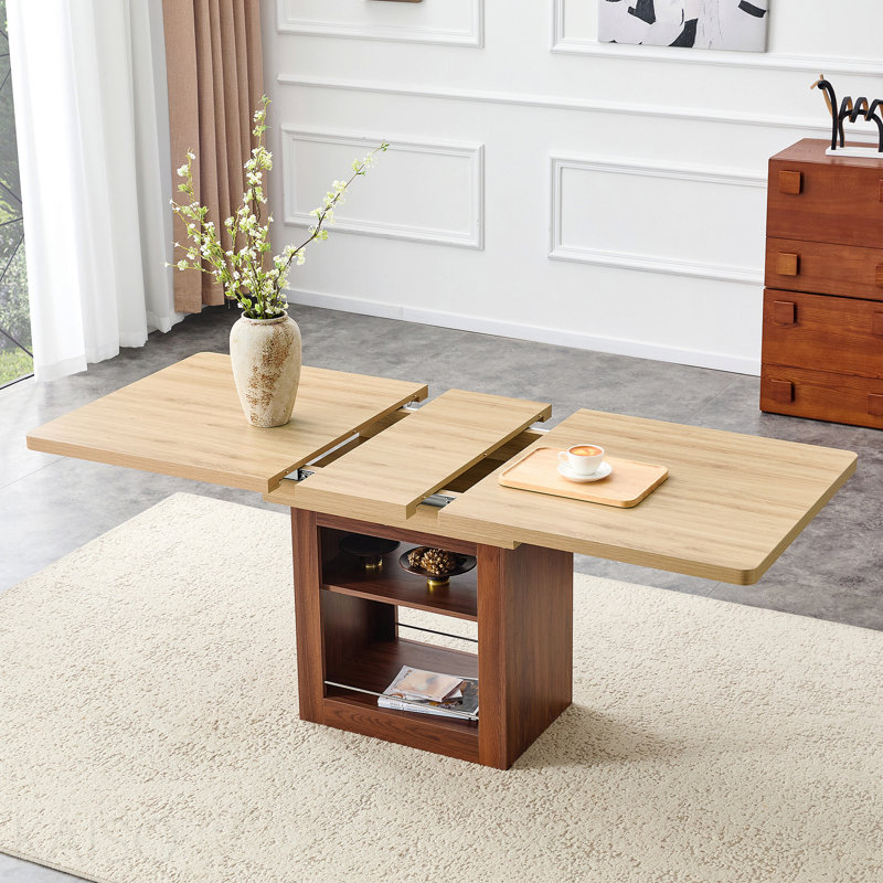 Une table de salle à manger extensible avec espace de rangement, une table de salle à manger extensible de 59 à 71 pouces. Table à tirer rectangulaire en bois avec structure en MDF robuste pouvant accueillir 4 à 8 personnes.