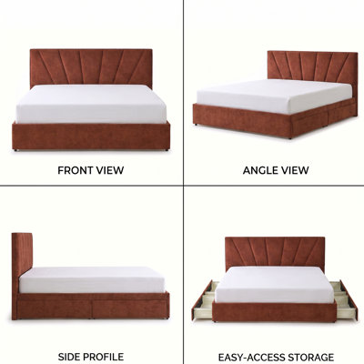 Modern Tufted Upholstered Bed, King, CARAMEL Linen