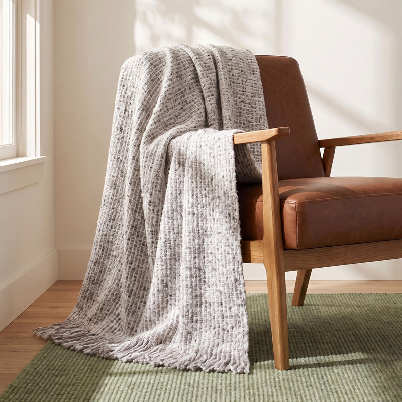 Luma Hand Woven Throw Blanket, Taupe/White/Charcoal