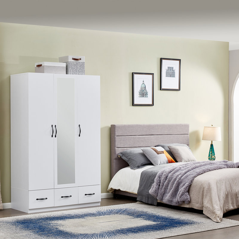 Armoire en bois manufacturé avec miroir, blanc