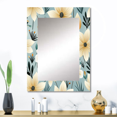 Alnetia Ivory Coastal Harmony Floral Pattern - Floral Unique Wall Mirror, Floral Mirror, Printed Metal Art