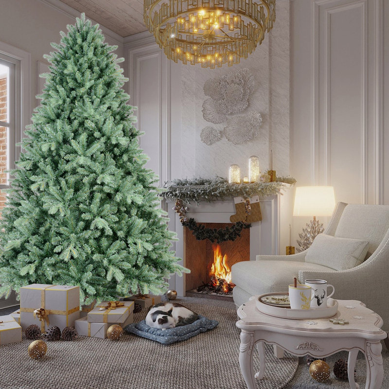 Arbre de Noël 4 pi teinté bleu-vert avec 592 pointes en PE + PVC - arbre unique avec branches articulées, 4', Non pré-éclairé