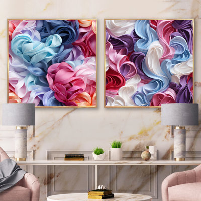 Pink And Blue Love Whispers Of Romance - Abstract Square Collage Set Of 2