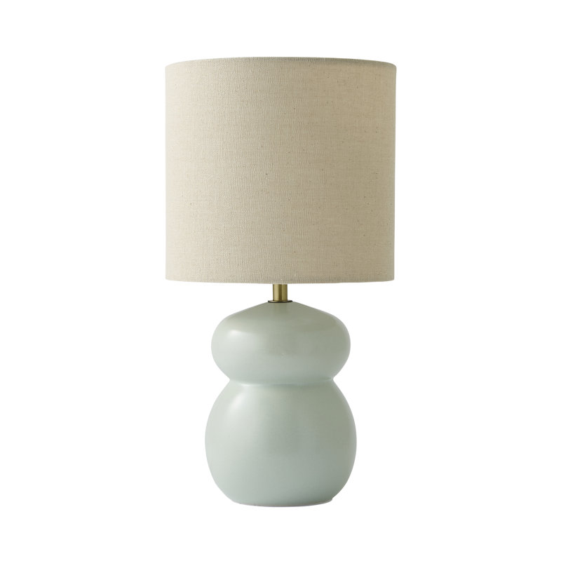 Kendal Natural Linen Drum Shade Glazed Ceramic Table Lamp with LED Bulb, Blue