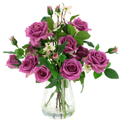 Roses In Crackle Vase - 17 Inches