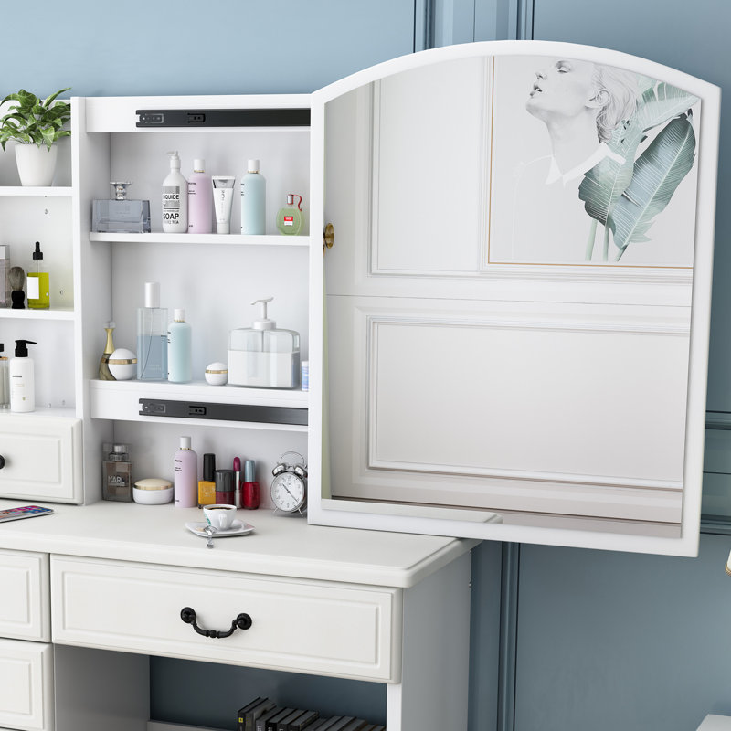 Miroir de salle de bain chic avec lumières et bureau - 3 réglages de couleur