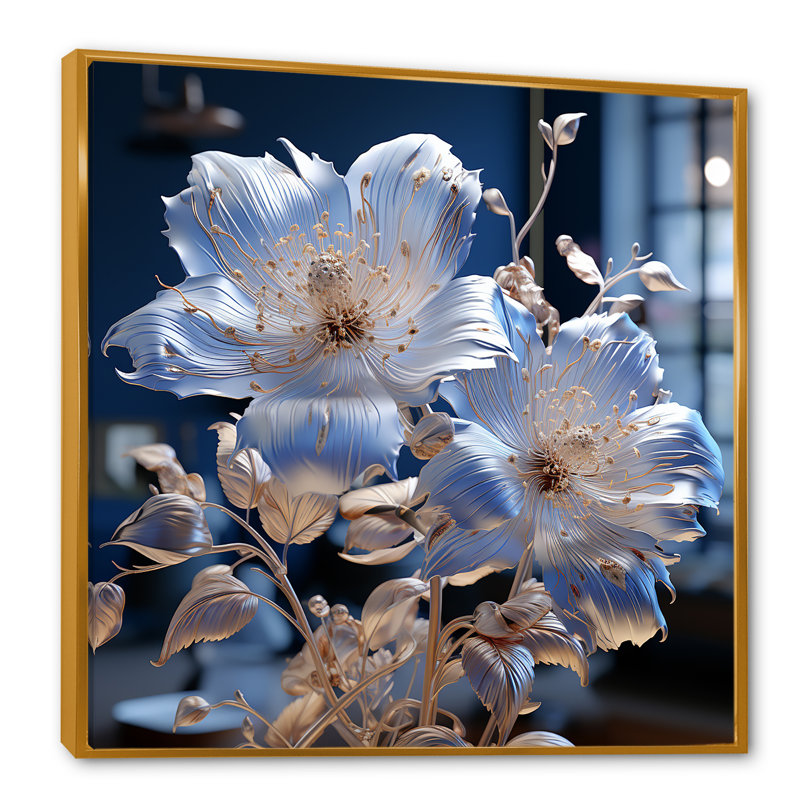 Céleste harmonie florale sur toile, H 16 po x l 16 po x P 1 po, Cadre flottant doré