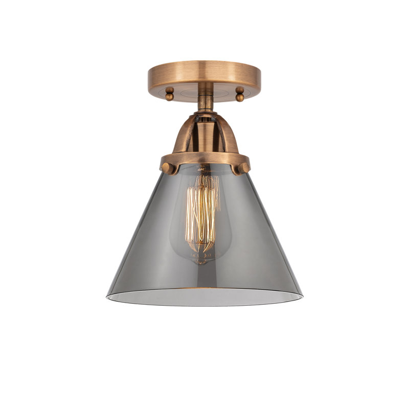 Plafonnier semi-encastré en verre à DEL, Cuivre antique, H 9,5 po x l 7,75 po x P 7,75 po, Plaqué couleur fumée