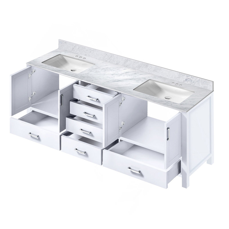 Meuble-lavabo double blanc 80 po X P 22 po D, avec plateau en marbre de Carrare