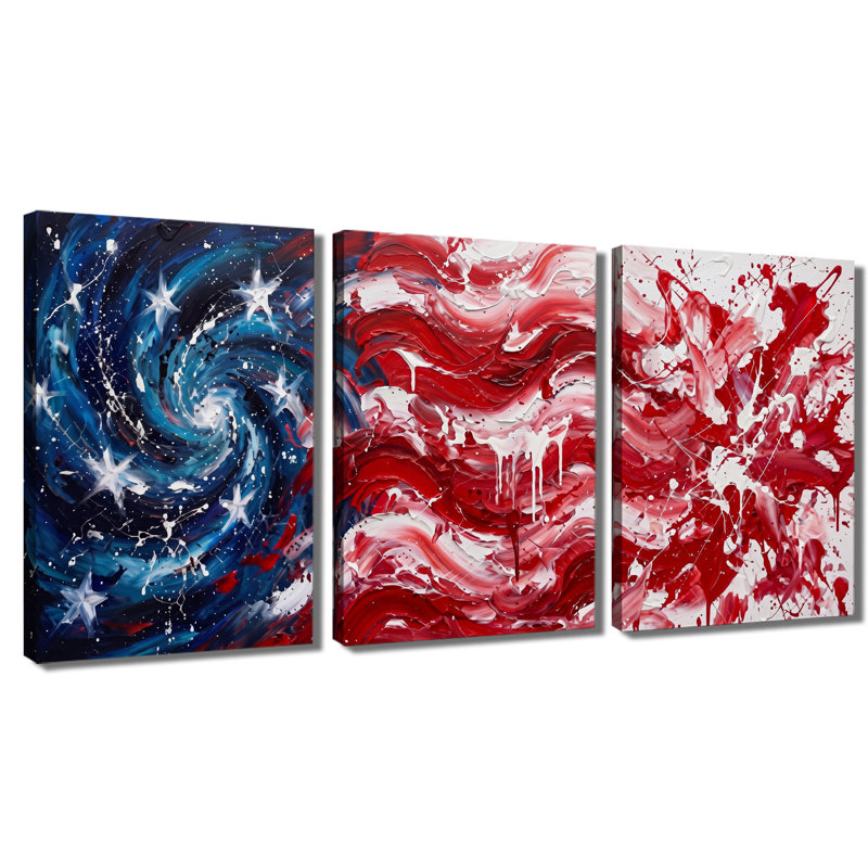 Abstrait drapeau américain tourbillonnant, ensemble de 3 impressions sur toile, 12 * 18 pouces * 3