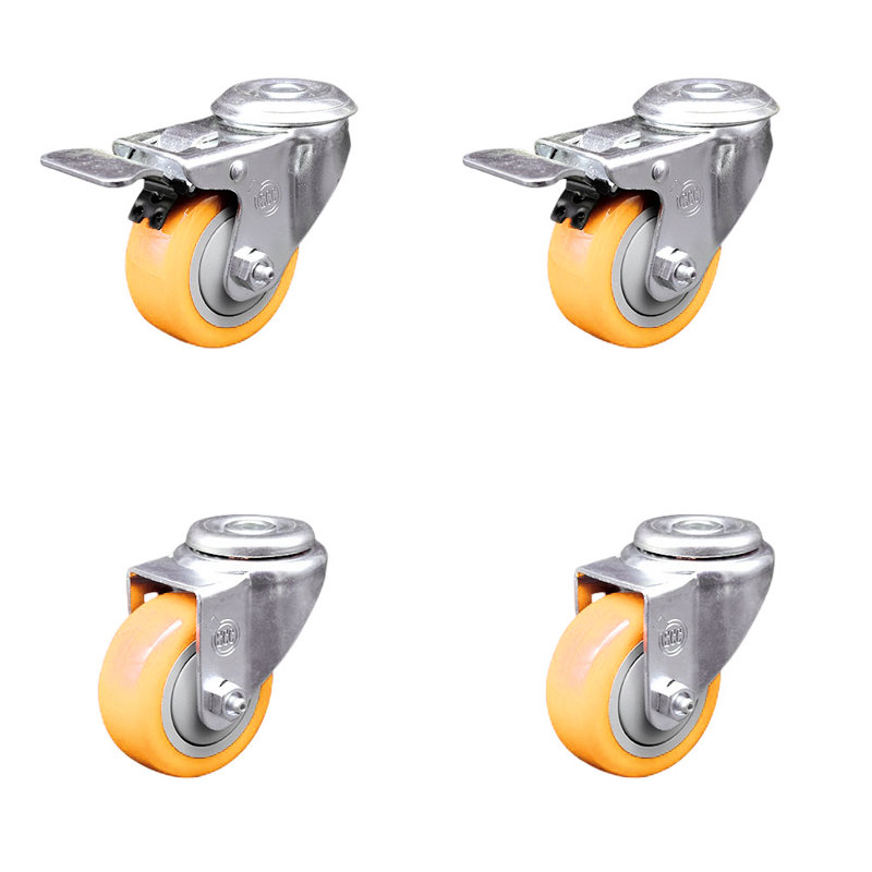 Ensemble de roulettes 3,5 trous en polyuréthane pivotant 3,5 pouces avec 2 verrous, Jaune