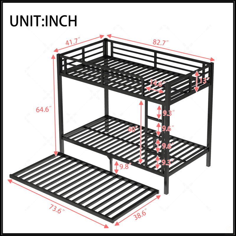 Twin XL Over Twin XL Metal Bunk Bed With Twin Size Trundle, Durable And Space-Efficient For Modern Bedrooms