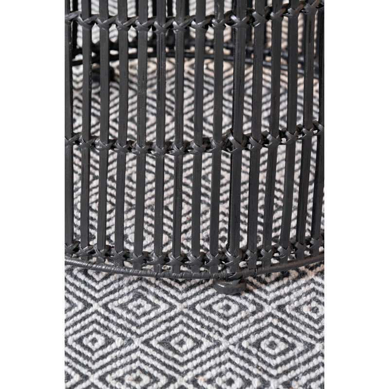 Rattan Core Metal Accent Stool, Black