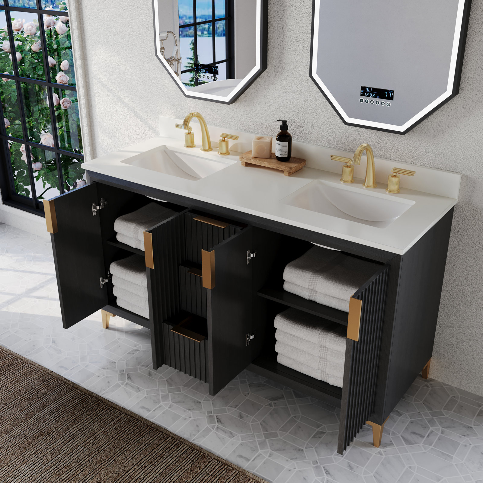 Turlington Oak Single Bathroom Vanity, Black Oak, 60"