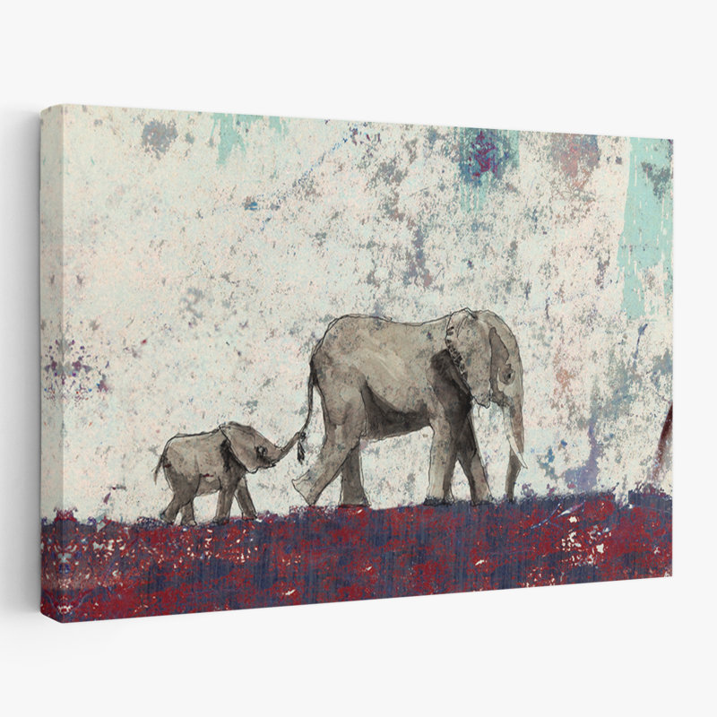 Éléphant en marche - animaux contemporains, art d'éléphants, H 16 po x l 24 po