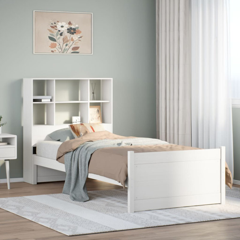 ClassicLiving Bookcase Bed Without Mattress Solid Wood Pine, 100 x 200 cm, White
