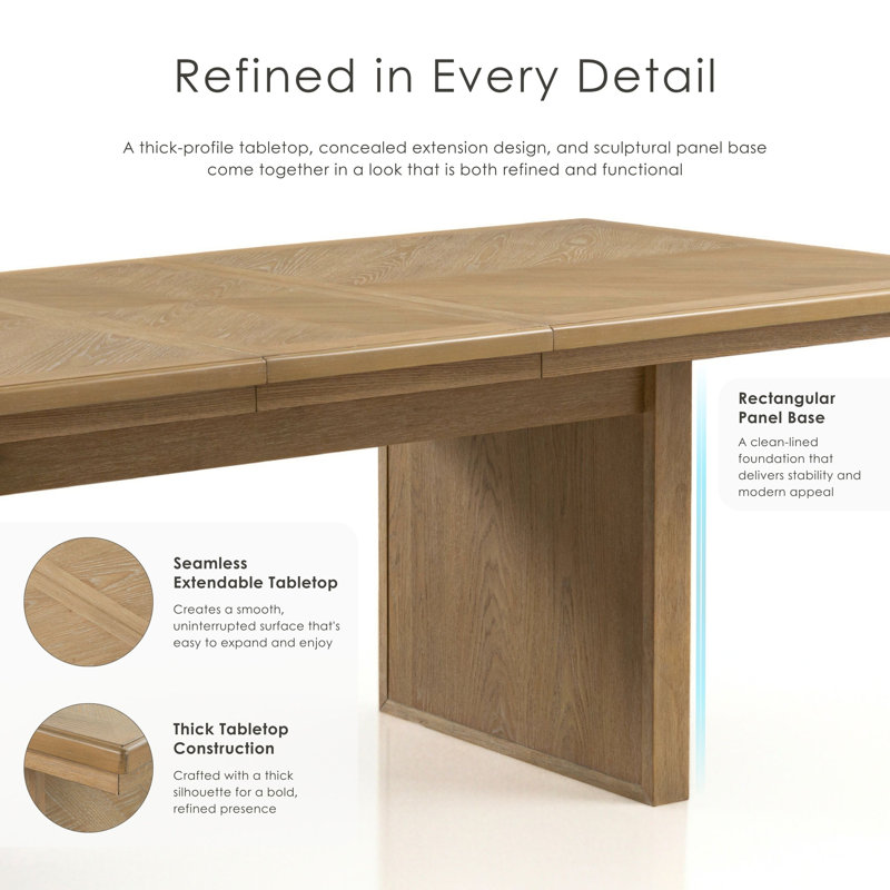 Gamino 72"–90"W Solid Acacia Extendable Dining Table, Natural