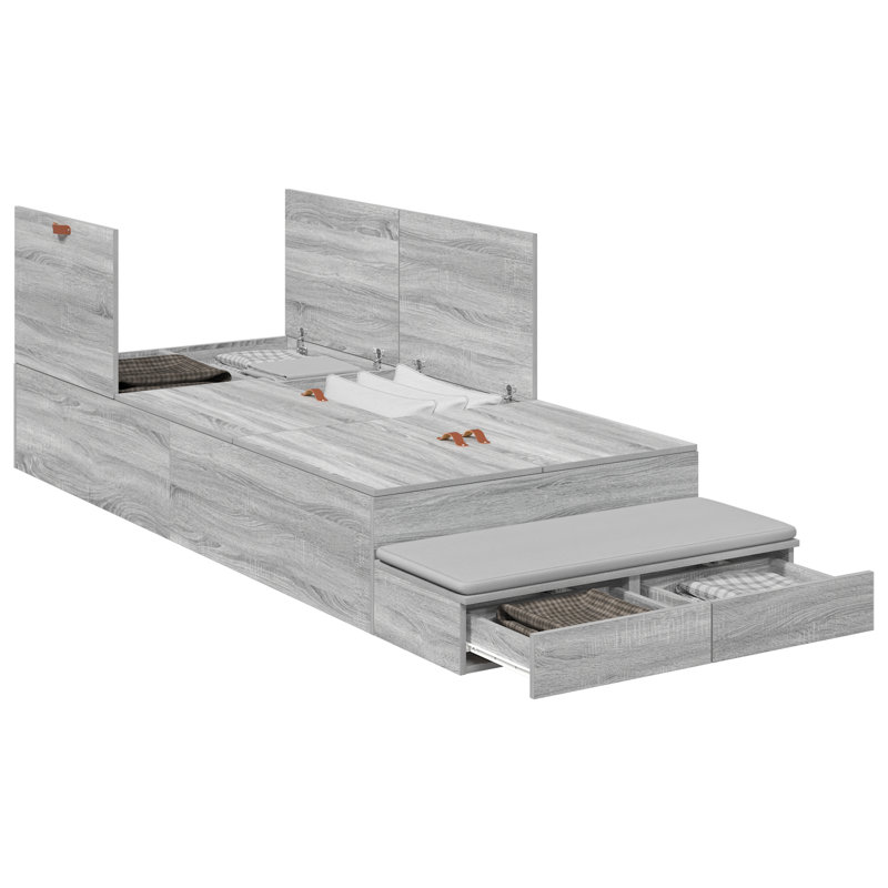 Bed, European Single (90 x 200 cm), Grey Sonoma