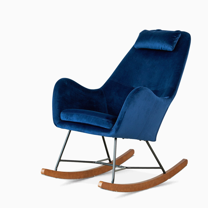 Chaise berçante en velours, Naturel, Bleu