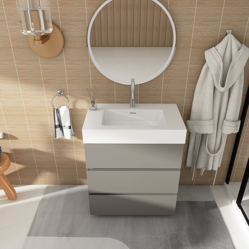 Meuble-lavabo simple autoportant 30 po avec plateau Anouschka, Blanc, Gris
