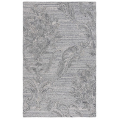 Floral Hand Tufted Wool/Cotton Floral Rug in Grey